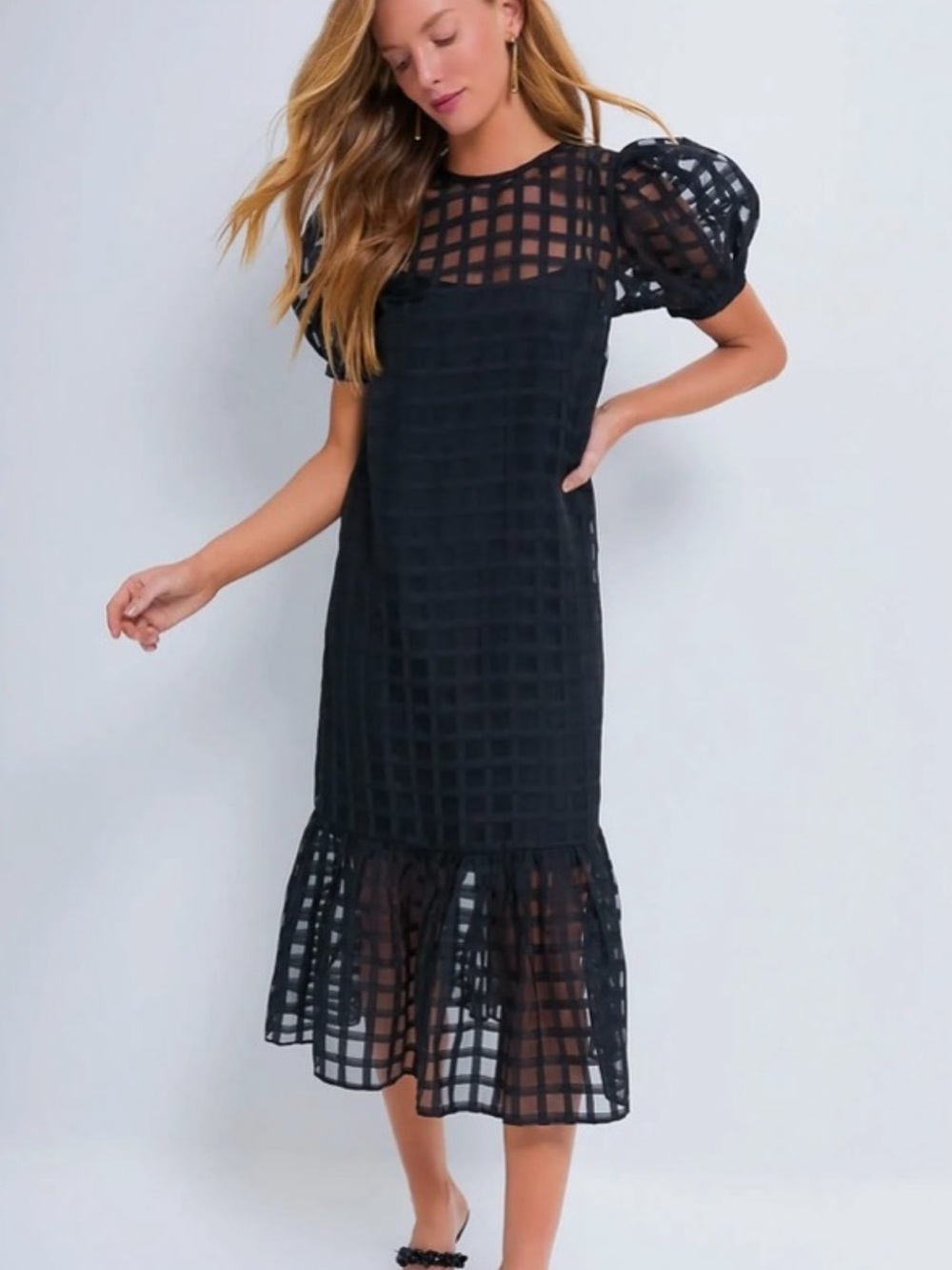 Tuckernuck Hyancinth House Midi Dress with Puff Sleeves - Black